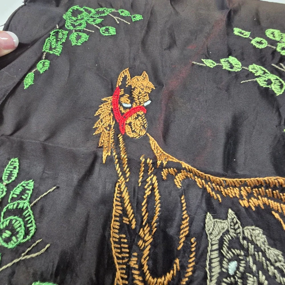 Vintage Victorian Embroidered Horse Embroidered Pillow Cover Blank Black Western
